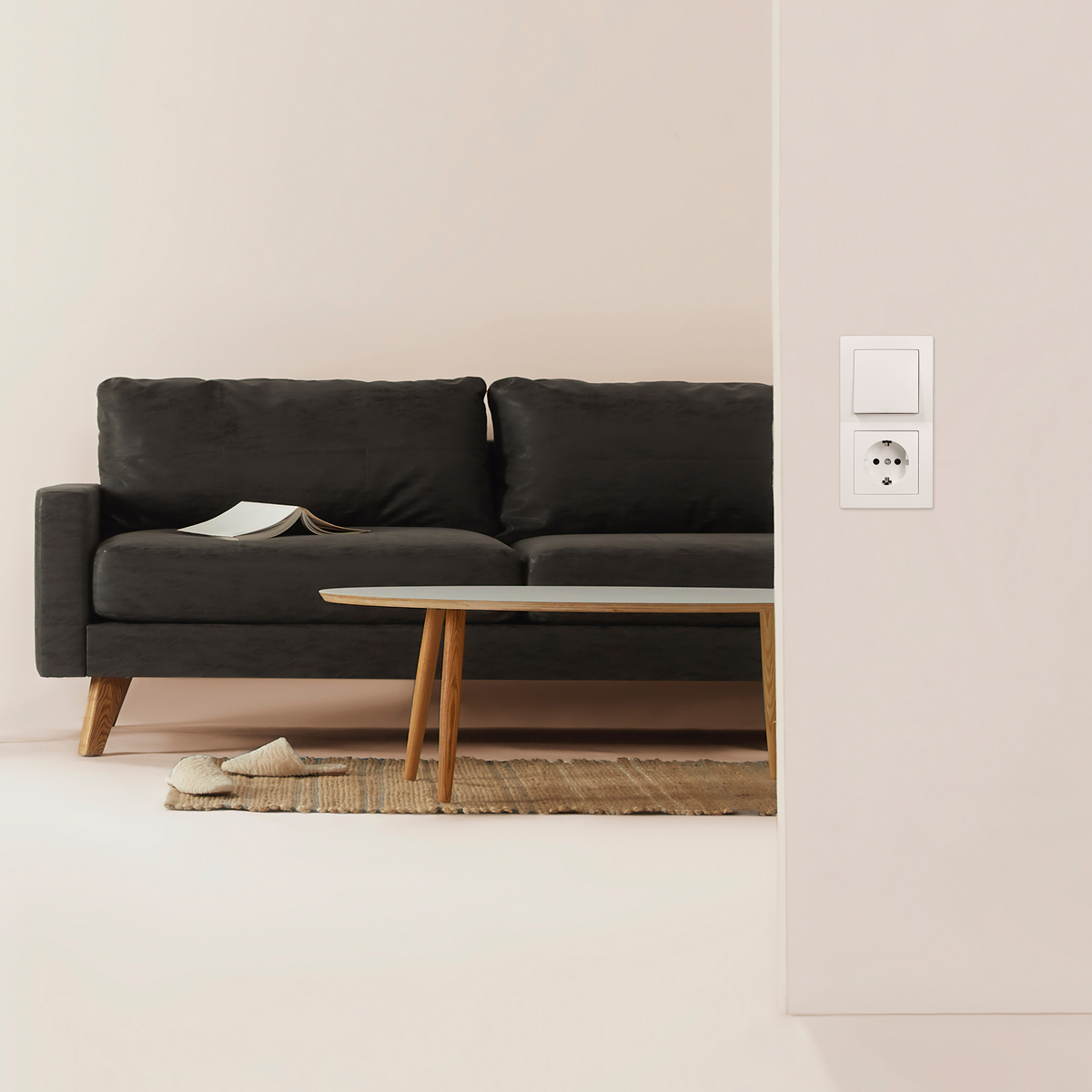 McPower Lichtschalter-Steckdosen Kombination | Flair | 2-fach Set, Schalter und Steckdose mit Rahmen, 250V~/10A, Unterputz, für Wohnräume, Küche, Büro, weiß matt