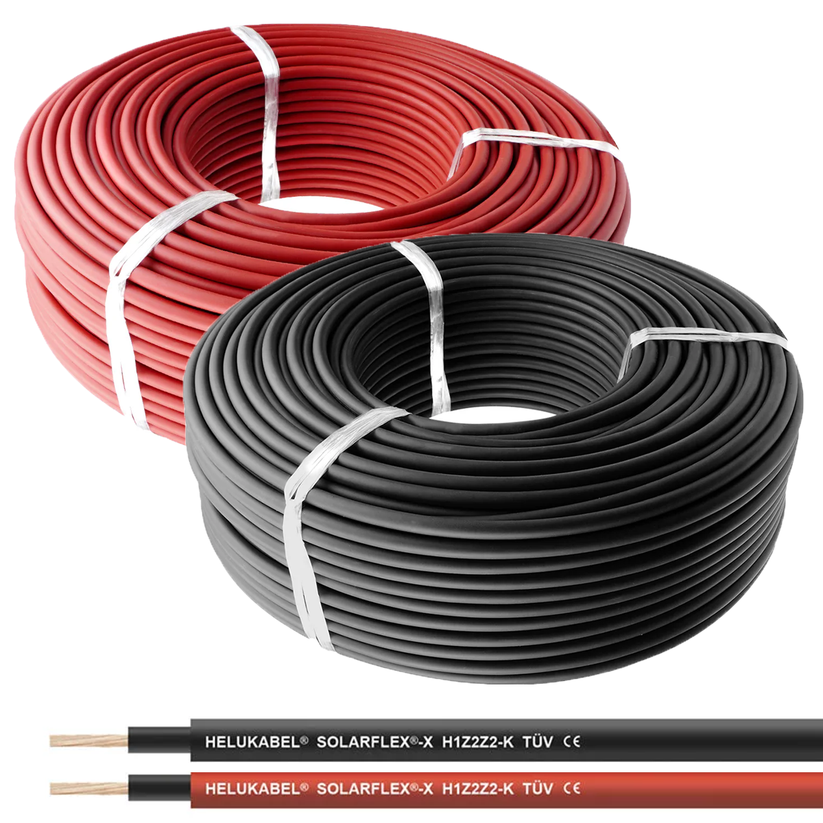 2er Pack rot + schwarz Solarkabel 4mm² - je 100m - UV-beständig, halogenfrei, flexibel, Photovoltaik Kabel, PV Kabel für Solarpanel, Wechselrichter & Laderegler